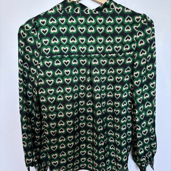 Comme Toi Green Spades/Hearts Print Blouse with Neck Bow - Picture 2 of 8